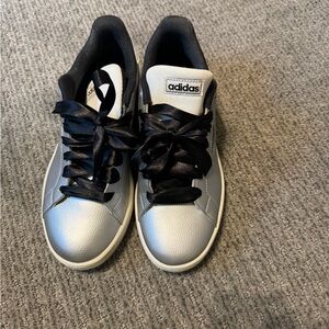 Adidas Metallic Silver and Black Shoes